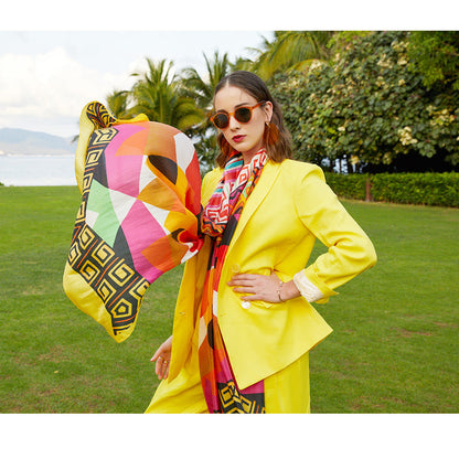 Anyyou 100% Mulberry Silk Butter Yellow Long Scarf Luxury Brand Women Beach Shawl Wear Swimwear Pashimina Face Shield Foulard-Scarves-PEROZ Accessories