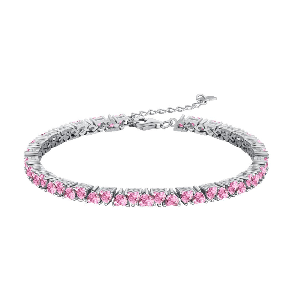 Anyco Bracelet 925 Sterling Silver Hypoallergenic Pink Rhodium Plated Diamond Heart Shape 5A Zirconia Jewelry Bangles-Bracelets-PEROZ Accessories