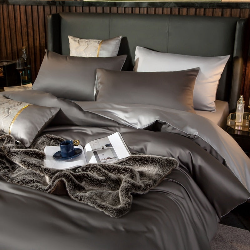 Anyhouz Duvet Comforter Set UK King Deep Grey/ Light Grey Egyptian Cotton Thick Blanket Bedspread 6 Pcs Bed Set-Comforter-PEROZ Accessories