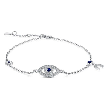 Anyco Bracelet High Quality Women Luxury Sterling Silver Diamond Bracelet Jewelry Blue Stone Eyes Bracelets For Women-Bracelets-PEROZ Accessories