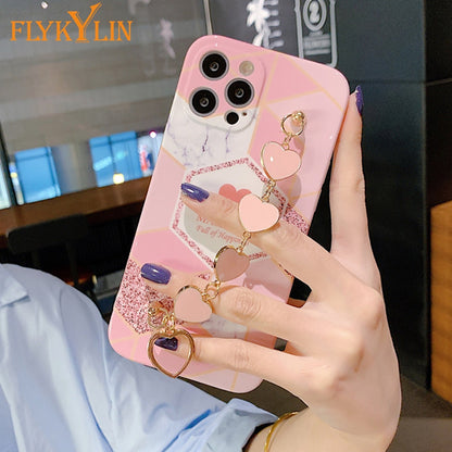 Anymob iPhone Case Dark Purple Soft Silicone Geometric Marble Back Cover With Love Heart Bracelet-Mobile Phone Cases-PEROZ Accessories