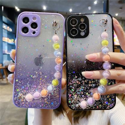 Anymob iPhone Case Black Colorful Pearl Bracelet Gradient Glitter Soft Silicone Cover-Mobile Phone Cases-PEROZ Accessories