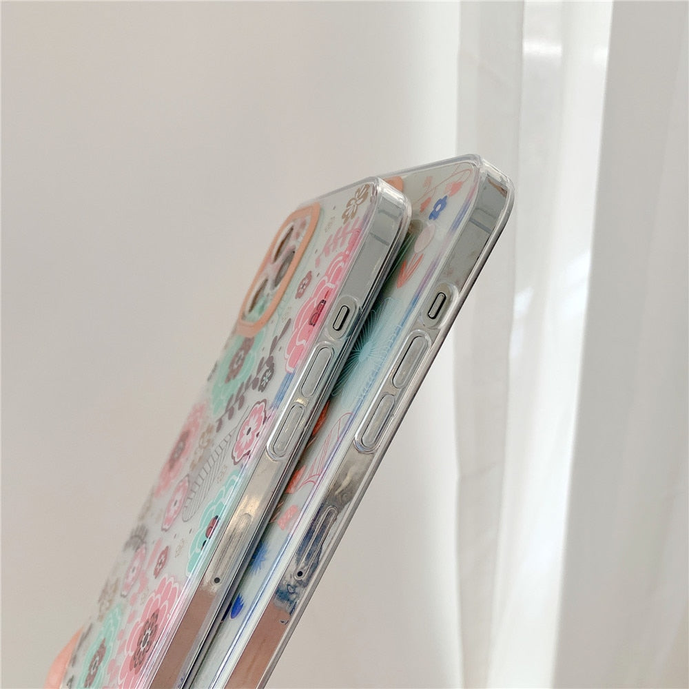 Anymob iPhone Case Red Plating Flowers Case Transparent Acrylic Bumper Back Cover-Mobile Phone Cases-PEROZ Accessories