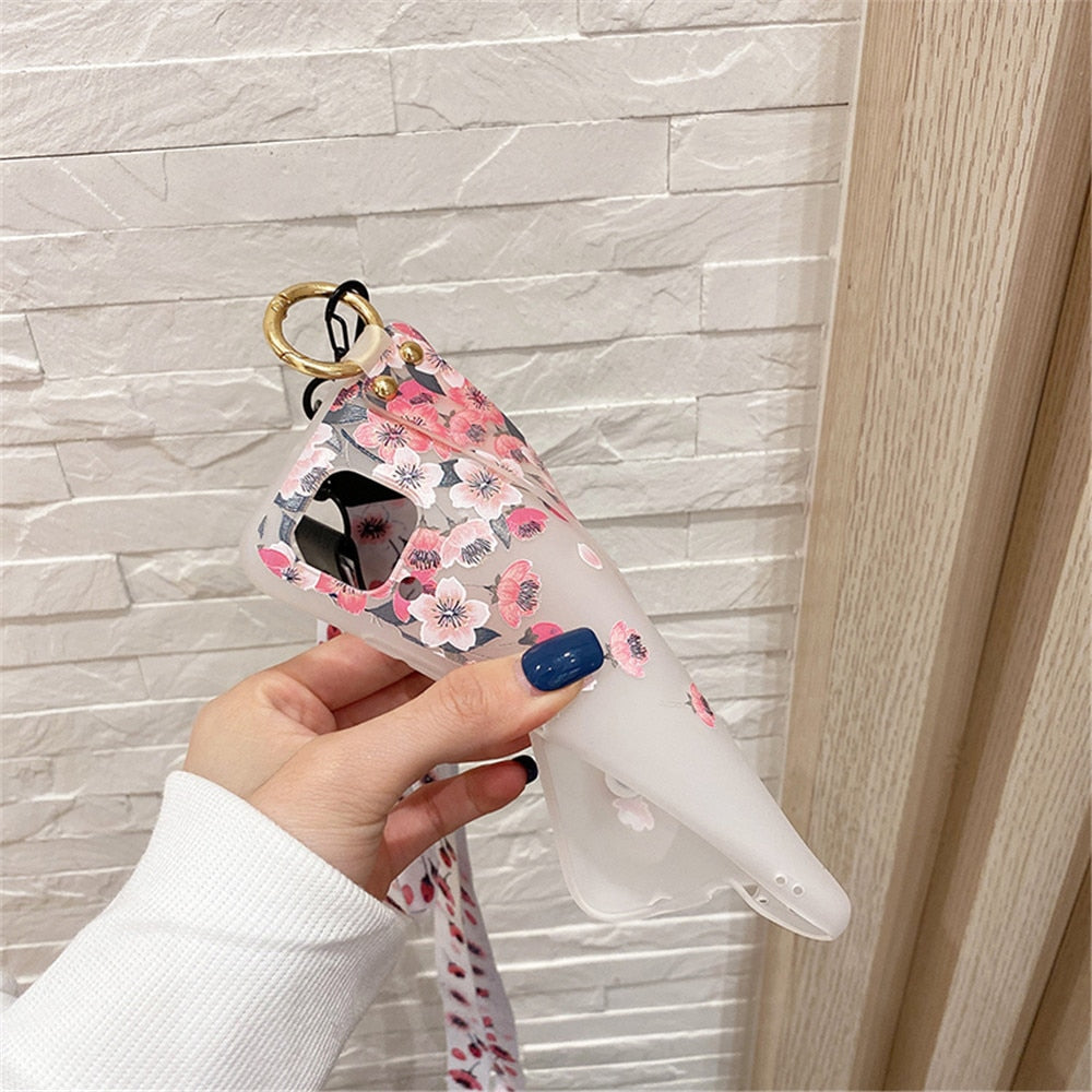 Anymob Samsung Pink Rose Soft Silicone Case Flowers Neck Lanyard Wristband Holder Cover-Mobile Phone Cases-PEROZ Accessories