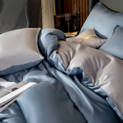 Anyhouz Duvet Comforter Set King Blue/ Light Grey Egyptian Cotton Thick Blanket Bedspread 4 Pcs Bed Set-Comforter-PEROZ Accessories