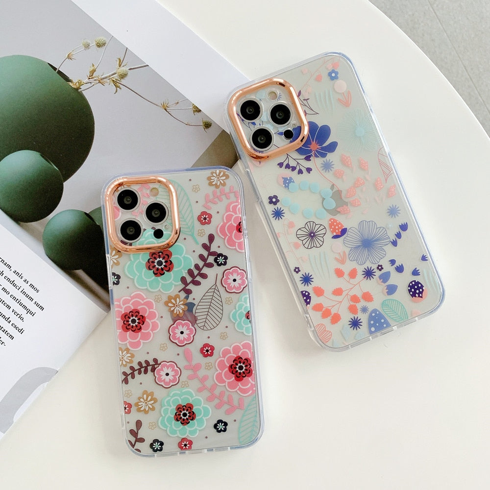 Anymob iPhone Case Red Plating Flowers Case Transparent Acrylic Bumper Back Cover-Mobile Phone Cases-PEROZ Accessories