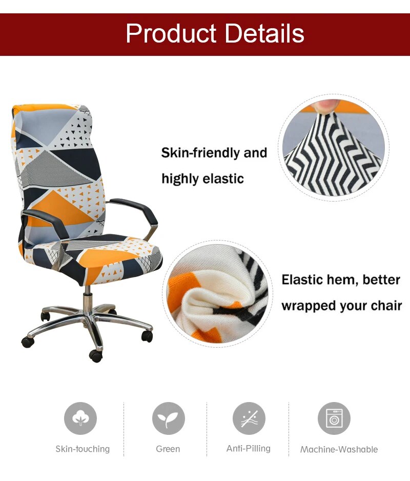 Anyhouz Office Chair Cover Red Floral Large Non-Slip Rotating Seat Case Universal Armrest Chair Protector-Chair Cover-PEROZ Accessories