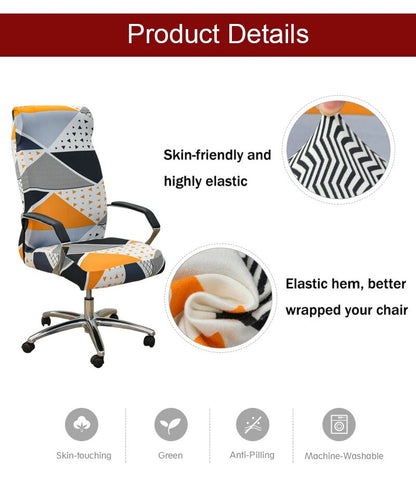 Anyhouz Office Chair Cover Black Floral Large Non-Slip Rotating Seat Case Universal Armrest Chair Protector-Chair Cover-PEROZ Accessories