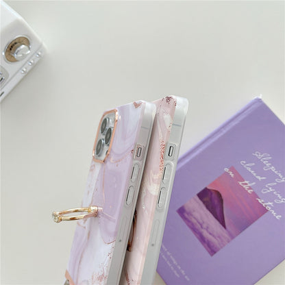 Anymob iPhone Case Light Peach Glitter Marble With Ring Holder Soft Cover Silicone Shockproof-Mobile Phone Cases-PEROZ Accessories