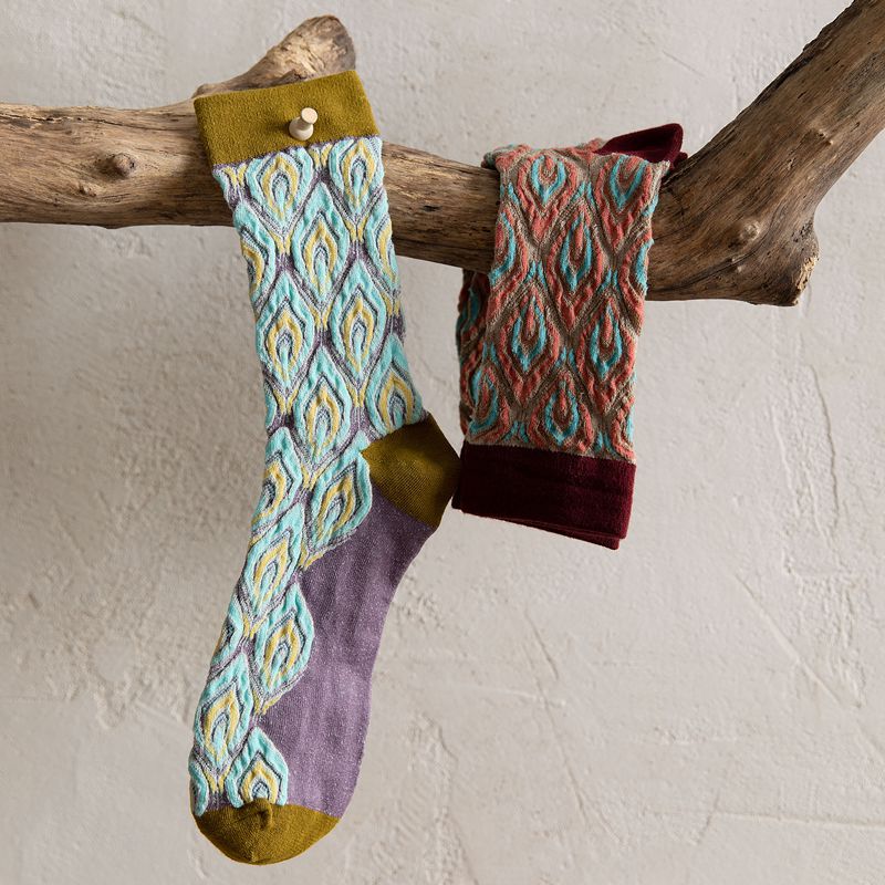 Anysox 5 Pairs Size 5-9 Multicolor Abstract Long Socks Retor Luxury Autumn Winter Peacock Feather Pattern Style With Soken Chaussette Femme-Socks-PEROZ Accessories