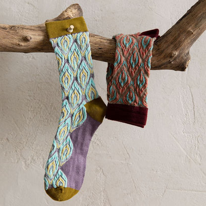 Anysox 5 Pairs Size 5-9 Multicolor Abstract Long Socks Retor Luxury Autumn Winter Peacock Feather Pattern Style With Soken Chaussette Femme-Socks-PEROZ Accessories