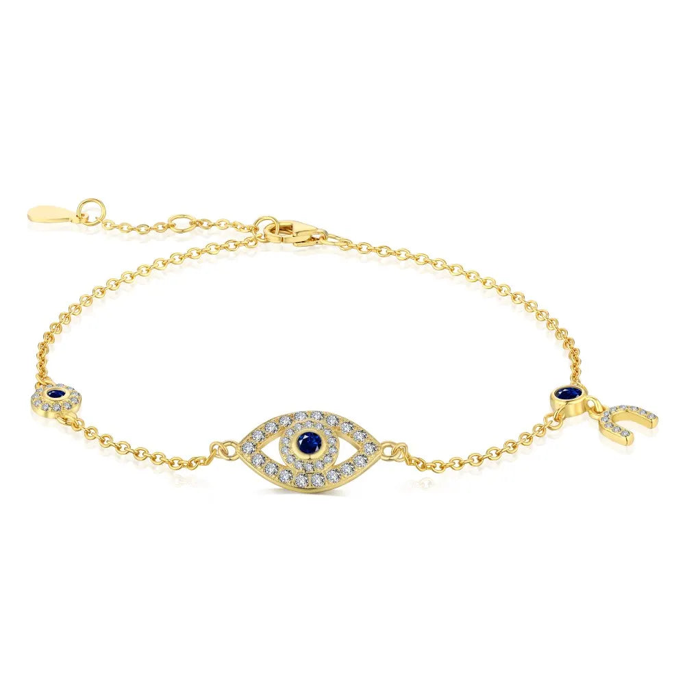Anyco Bracelet High Quality Women Luxury Gold Plated Diamond Bracelet Jewelry Blue Stone Eyes Bracelets For Women-Bracelets-PEROZ Accessories