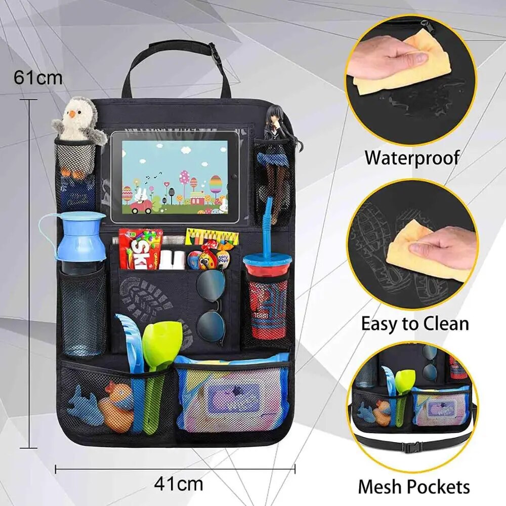 Anypack Car Back Seat Organizer 2pc with Touch Screen Tablet Holder Kick Mats with Pocket for Toys-Car Accessories-PEROZ Accessories