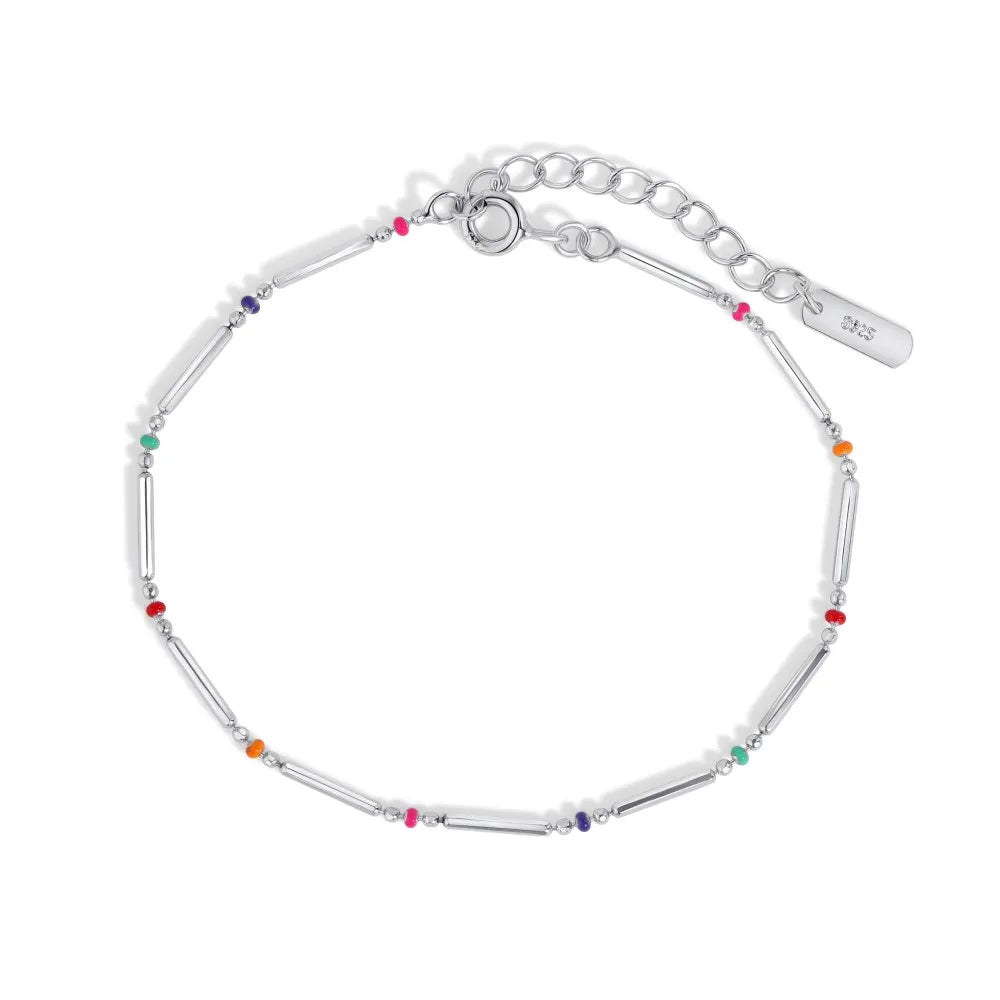 Anyco Bracelet Bohemian Colorful Cubic Zirconia 925 Sterling Silver Charm Bracelet For Women Jewelry-Bracelets-PEROZ Accessories