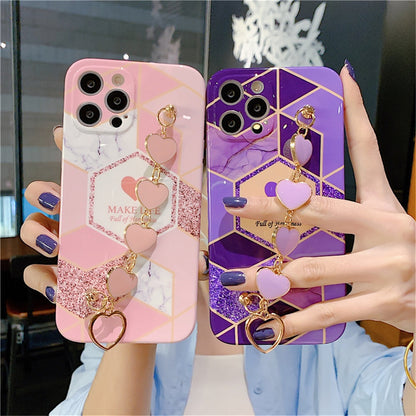 Anymob iPhone Case Dark Green eSoft Silicone Geometric Marble Back Cover With Love Heart Bracelet-Mobile Phone Cases-PEROZ Accessories