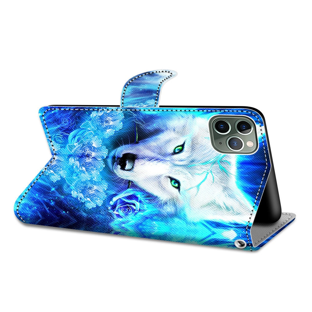 Anymob iPhone Case Blue Cartoon Painted Flip Wallet Leather Phone Cover-Mobile Phone Cases-PEROZ Accessories