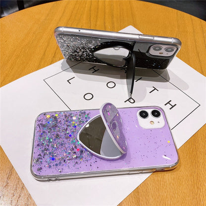 Anymob iPhone Violet Sequins Glitter Case Love Heart Mirror Holder Stand Cover-Mobile Phone Cases-PEROZ Accessories