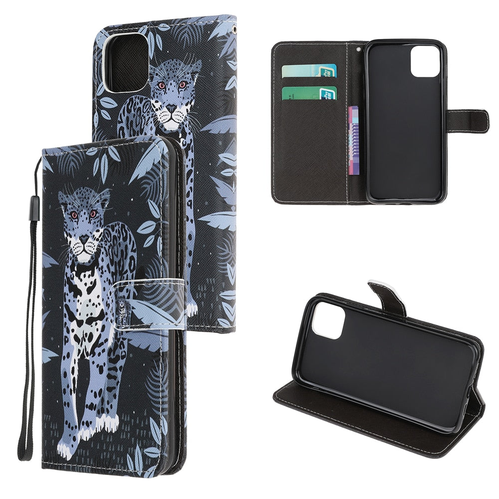 Anymob iPhone Case Black Cheetah Leather Flip Wallet Cartoon Stand Phone Cases Cover-Mobile Phone Cases-PEROZ Accessories