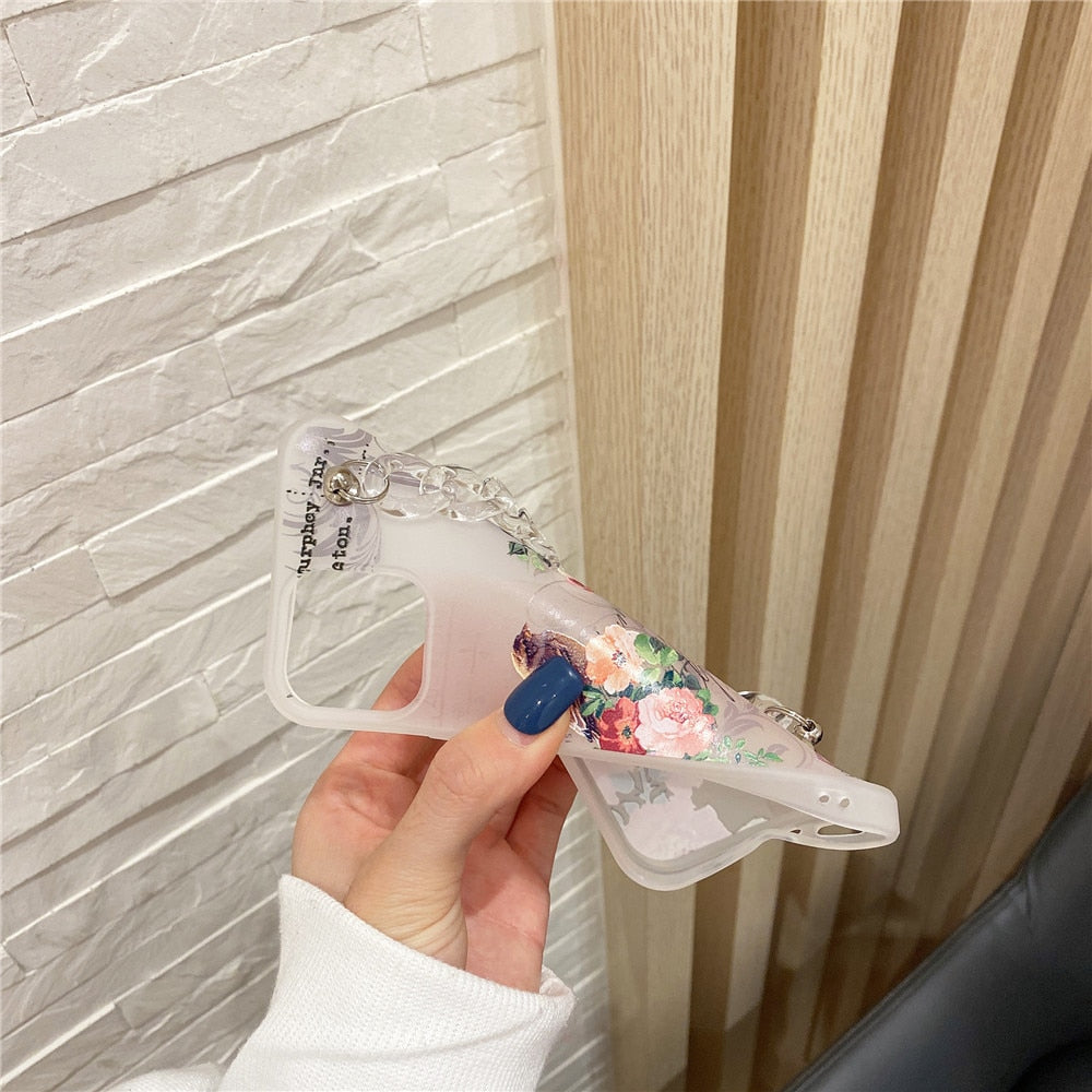 Anymob iPhone Case Transparent Pink Flower Wrist Chain Bracelet Silicone Flower Phone Cover-Mobile Phone Cases-PEROZ Accessories