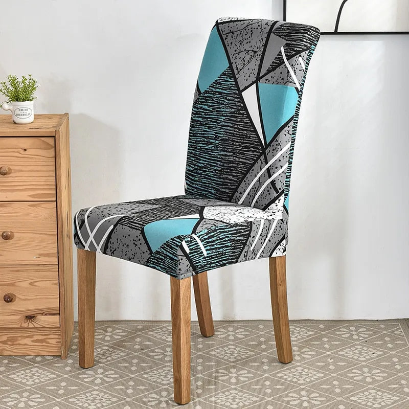 Anyhouz Chair Cover Sky Blue Linear and Shapes Design with Anti-Dirt and Elastic Material for Dining Room Kitchen Wedding Hotel Banquet Restaurant-Chair Cover-PEROZ Accessories