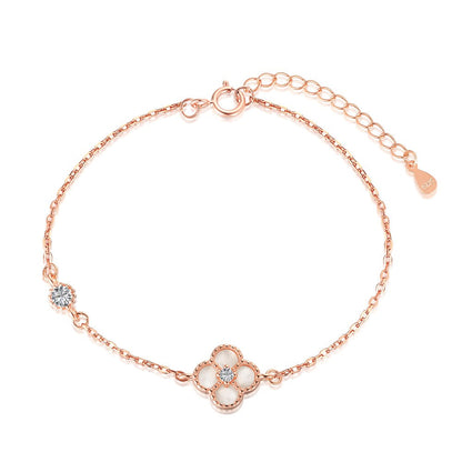 Anyco Bracelet Red Gold Platted Clear White 4 Four Leaf Clover Bracelet 5A Cubic Zirconia Link Chain Tennis Bracelets-Bracelets-PEROZ Accessories