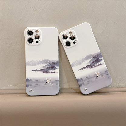 Anymob iPhone Case White and Purple Ink Painting Mountain Peak Liquid Texture Plastic Cover Rimless-Mobile Phone Cases-PEROZ Accessories