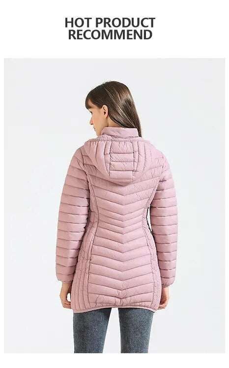 Anychic Womens Padded Puffer Jacket Medium Black Ultralightweight Long Parka With Detachable Hood Outdoor Warm Clothes-Coats &amp; Jackets-PEROZ Accessories