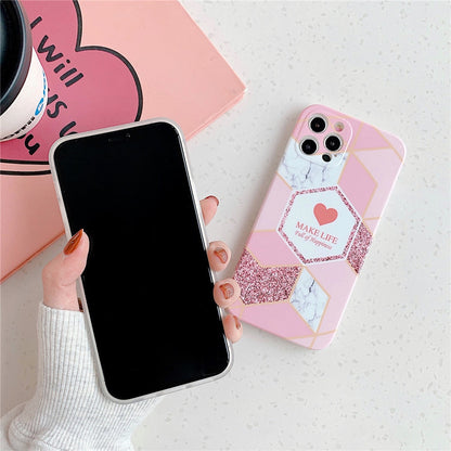 Anymob iPhone Case Purple Love Heart Geometric Marble Shockproof Soft Silicone Cover-Mobile Phone Cases-PEROZ Accessories