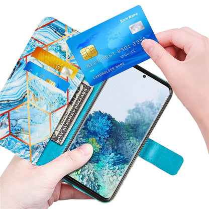Anymob Samsung Ocean Blue Geometric Marble Leather Case Flip Wallet Magnetic Phone Cover-Mobile Phone Cases-PEROZ Accessories