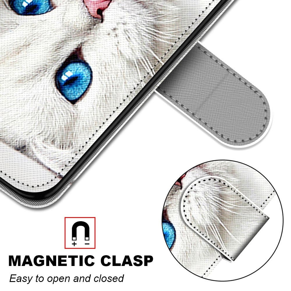 Anymob Samsung White Kitty Cute Animal Painted Leather Phone Case Flip Wallet Phone Bag Cover-Mobile Phone Cases-PEROZ Accessories