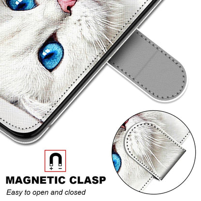 Anymob Samsung White Kitty Cute Animal Painted Leather Phone Case Flip Wallet Phone Bag Cover-Mobile Phone Cases-PEROZ Accessories