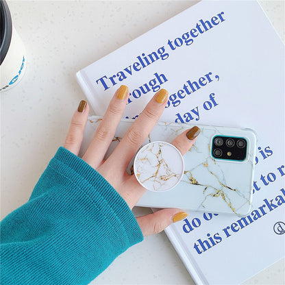 Anymob Samsung Case Gold Glitter and Ocean Blue Marble With Finger Ring Holder Silicone Phone Cover-Mobile Phone Cases-PEROZ Accessories