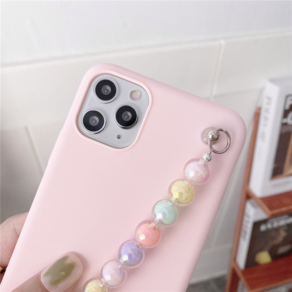 Anymob iPhone Black Beads Bracelet Chain Case Silicone Cover With Wrist Strap-Mobile Phone Cases-PEROZ Accessories