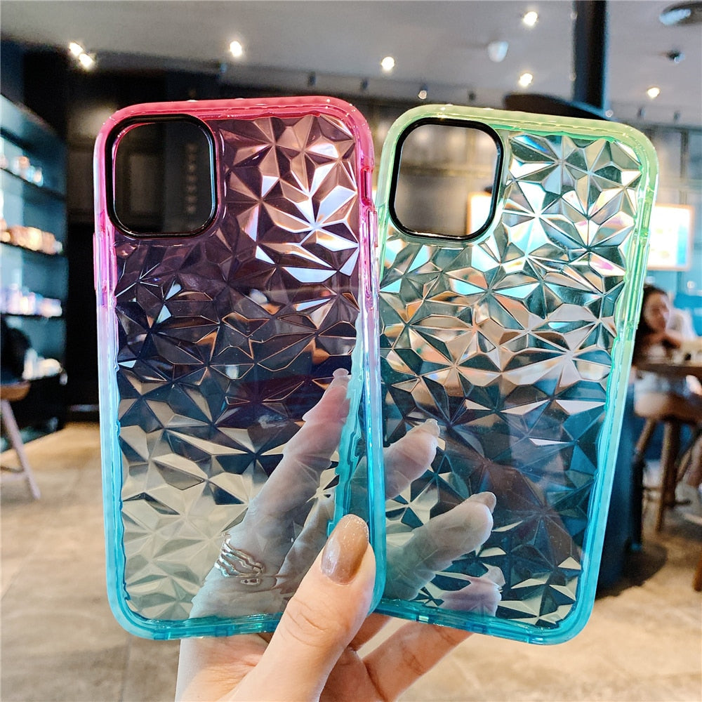 Anymob iPhone Case Red Transparent 3D Diamond Gradient Soft Silicon Back Cover-Mobile Phone Cases-PEROZ Accessories