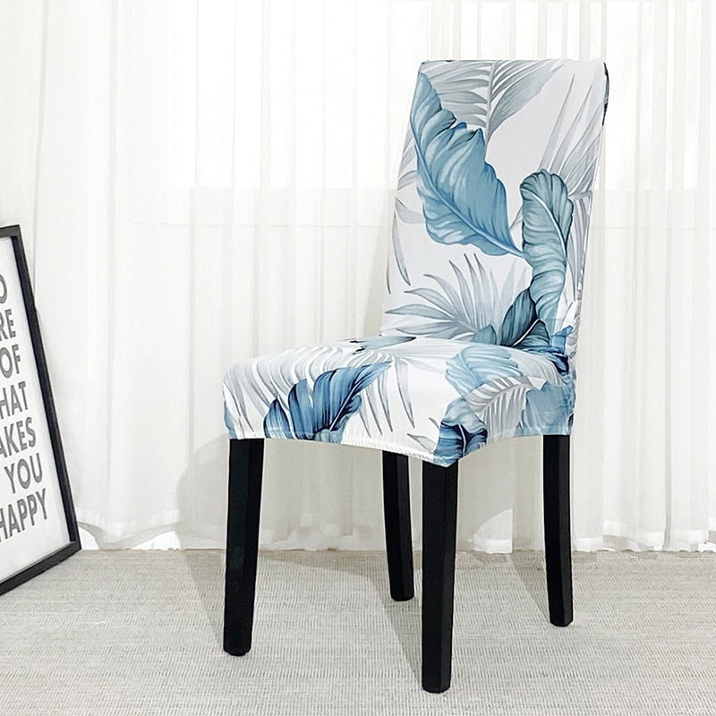 Anyhouz Chair Cover Sky Blue Leaf Design with Anti-Dirt and Elastic Material for Dining Room Kitchen Wedding Hotel Banquet Restaurant-Chair Cover-PEROZ Accessories