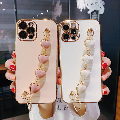 Anymob iPhone Case Light Pink Soft Plating Cover Love Heart Plush Bracelet-Mobile Phone Cases-PEROZ Accessories