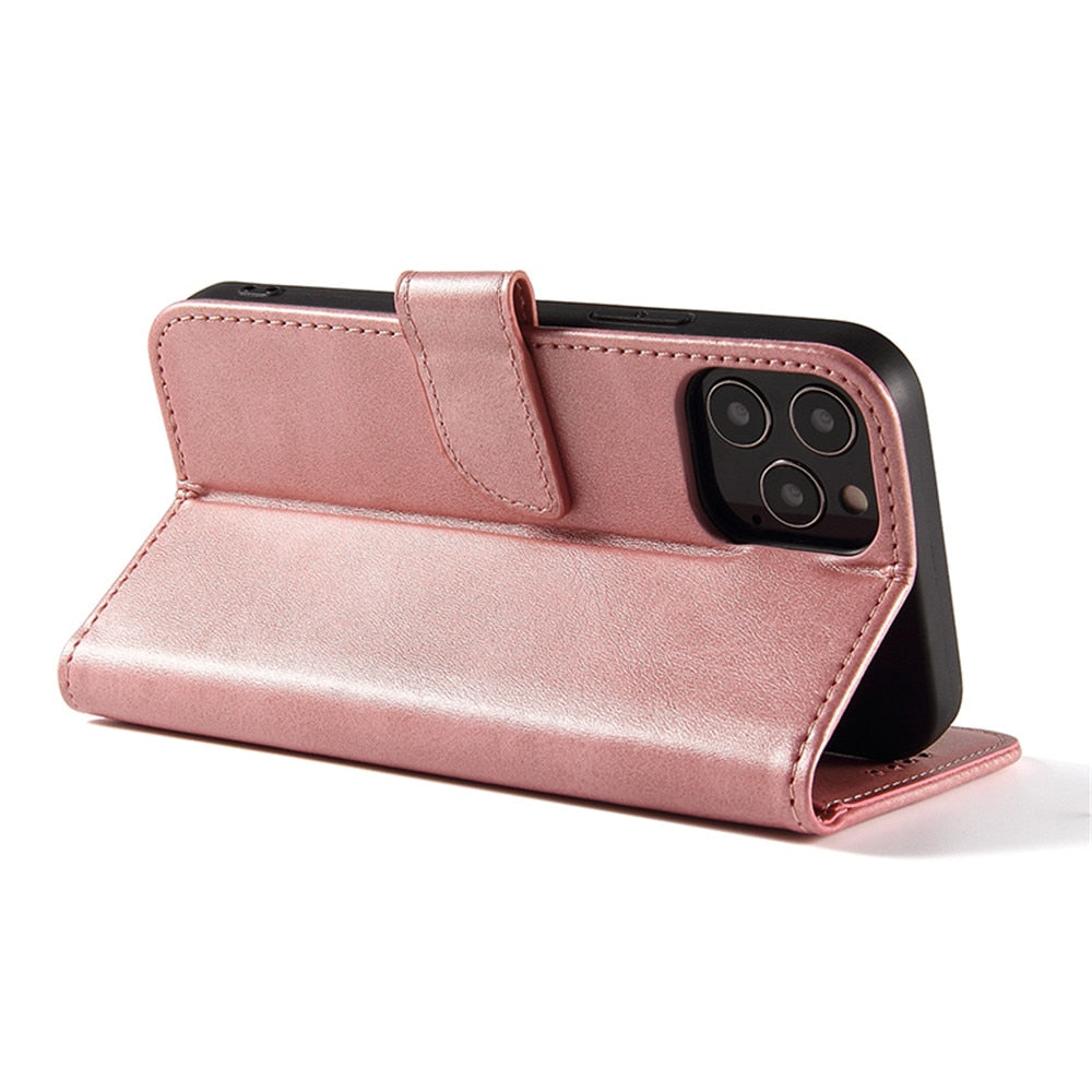 Anymob iPhone Case Brown Magnetic Flip Solid Color Wallet Phone Protection Cover-Mobile Phone Cases-PEROZ Accessories
