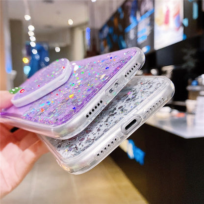 Anymob iPhone Violet Sequins Glitter Case Love Heart Mirror Holder Stand Cover-Mobile Phone Cases-PEROZ Accessories