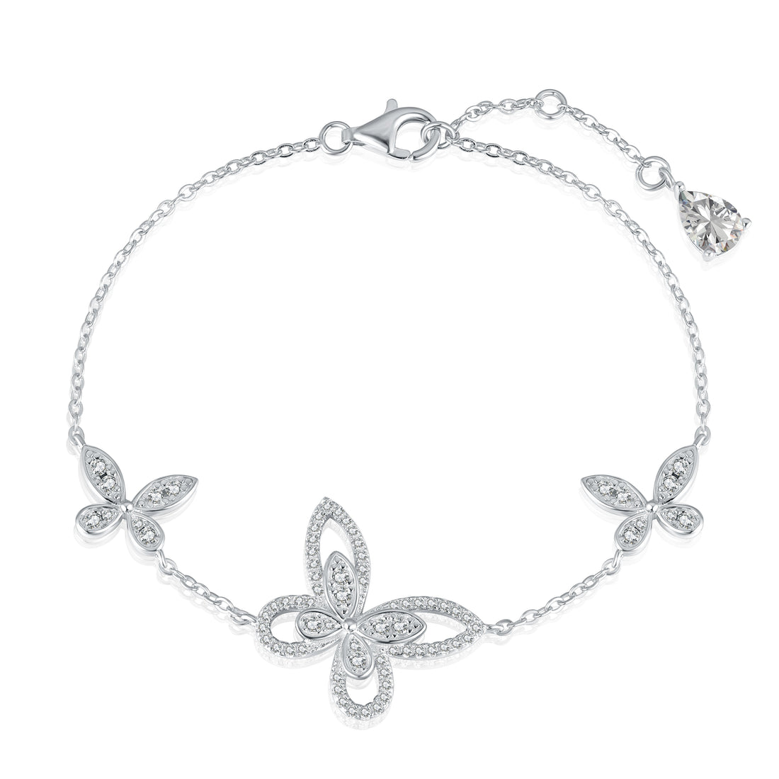 Anyco Bracelet Silver Butterfly Chain Cute Cuban Zircon Set Jewelry for Women-Bracelets-PEROZ Accessories