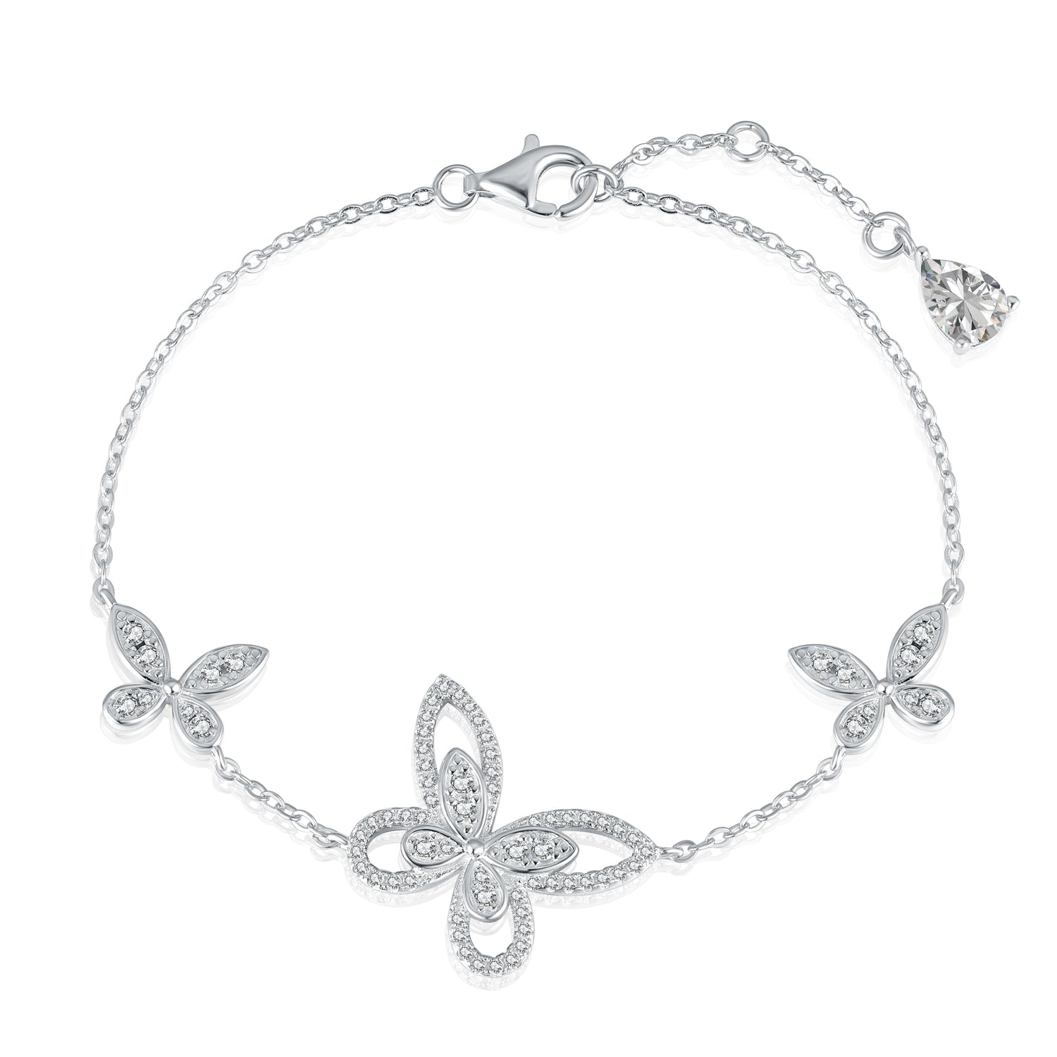 Anyco Bracelet Silver Butterfly Chain Cute Cuban Zircon Set Jewelry for Women-Bracelets-PEROZ Accessories