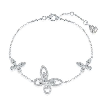 Anyco Bracelet Silver Butterfly Chain Cute Cuban Zircon Set Jewelry for Women-Bracelets-PEROZ Accessories
