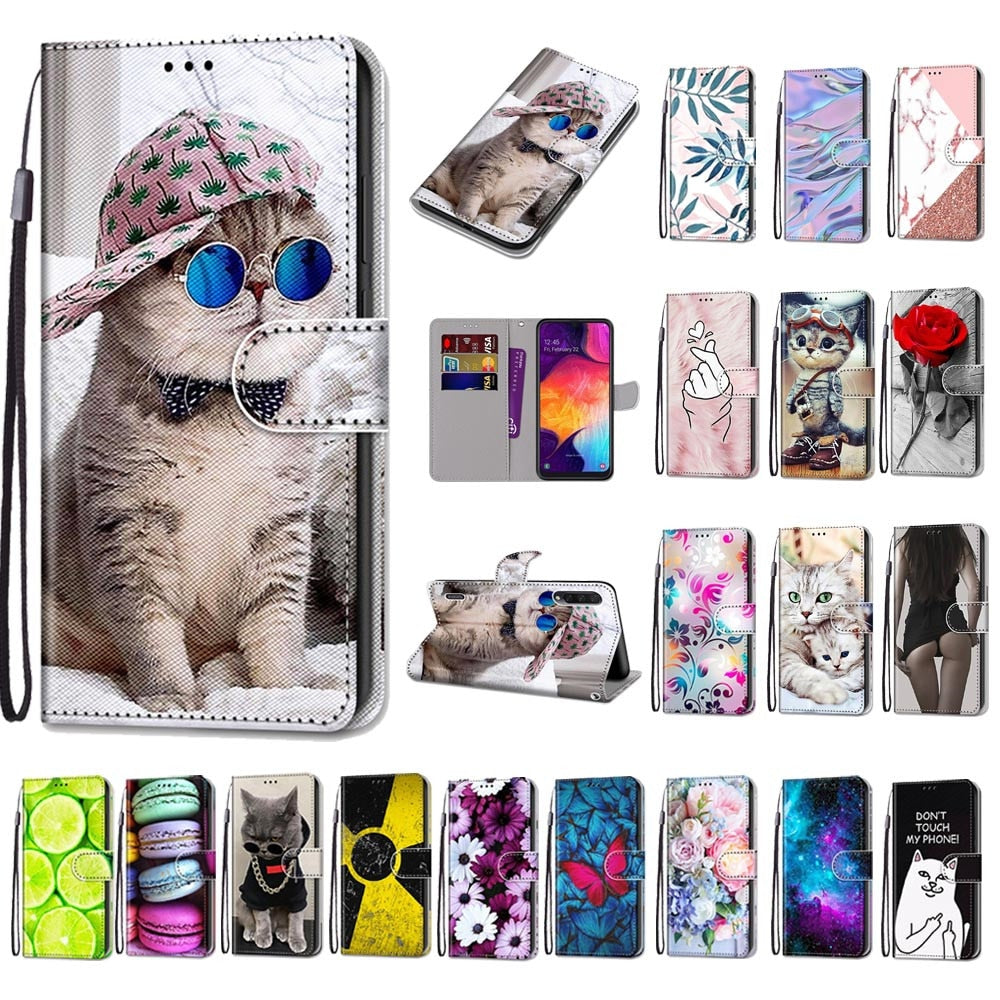 Anymob Samsung Case Black and White Cat Luxury Painted Flip Cute Playful Cat Wallet Phone Cover-Mobile Phone Cases-PEROZ Accessories