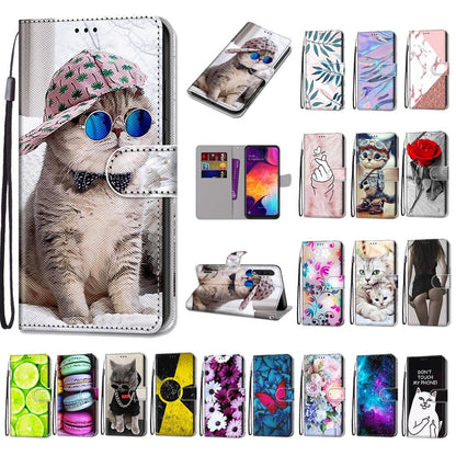 Anymob Samsung Case Black and White Cat Luxury Painted Flip Cute Playful Cat Wallet Phone Cover-Mobile Phone Cases-PEROZ Accessories