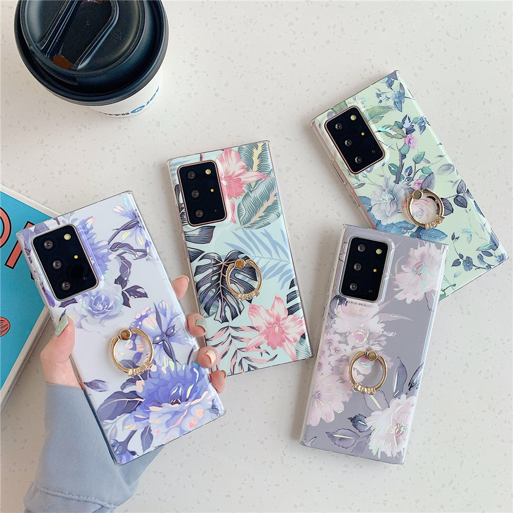 Anymob Samsung Lavender Laser Marble Gradient Phone Case Ring Holder Back Cover-Mobile Phone Cases-PEROZ Accessories