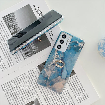 Anymob Samsung Green Silicon Case Glitter Marble Finger Ring Bracket Holder Phone Cover-Mobile Phone Cases-PEROZ Accessories