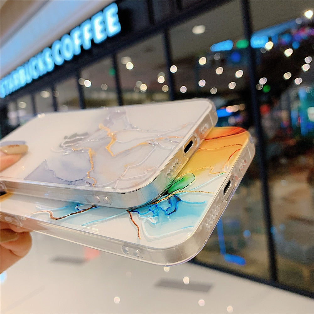 Anymob iPhone Case Blue Watercolor Marble Soft Silicone TPU Cover-Mobile Phone Cases-PEROZ Accessories