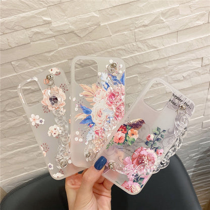 Anymob iPhone Case Transparent Pink Flower Wrist Chain Bracelet Silicone Flower Phone Cover-Mobile Phone Cases-PEROZ Accessories