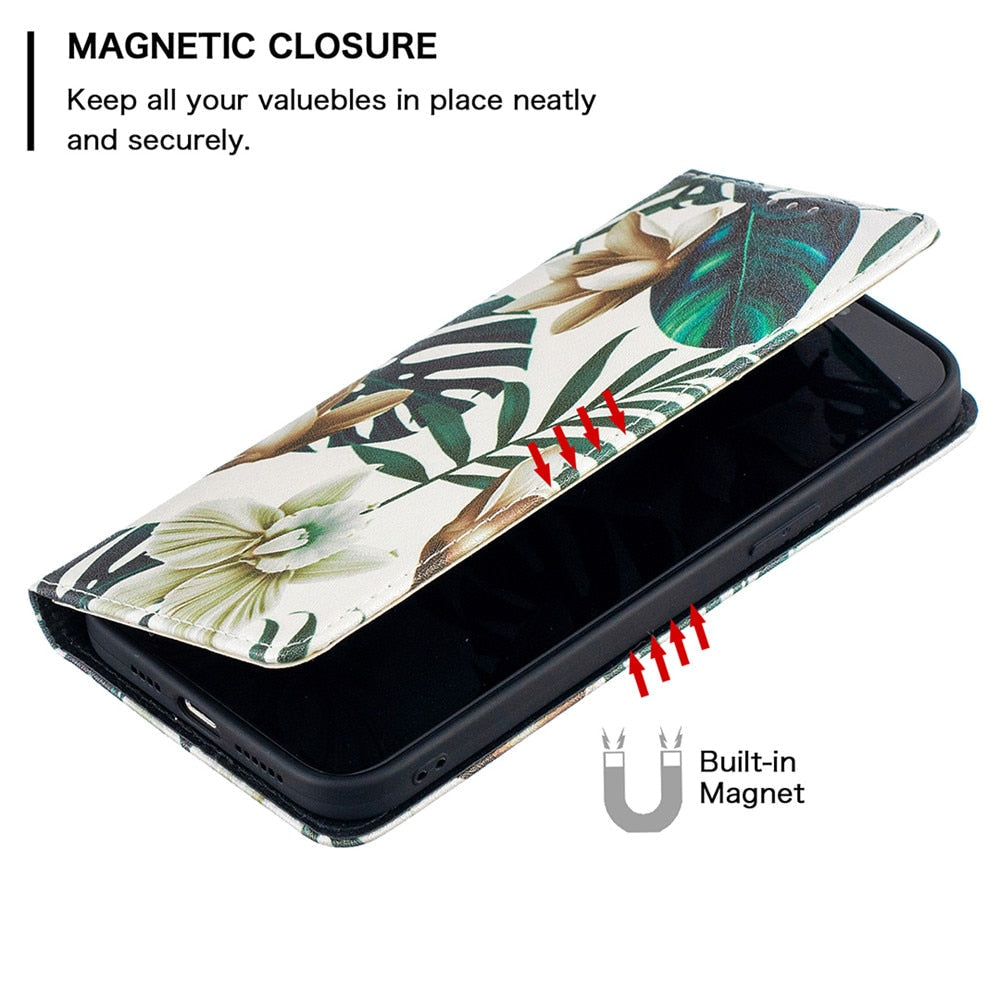 Anymob iPhone Case Flip Leather Rainbow Flower Magnetic Card slot Wallet Cover-Mobile Phone Cases-PEROZ Accessories
