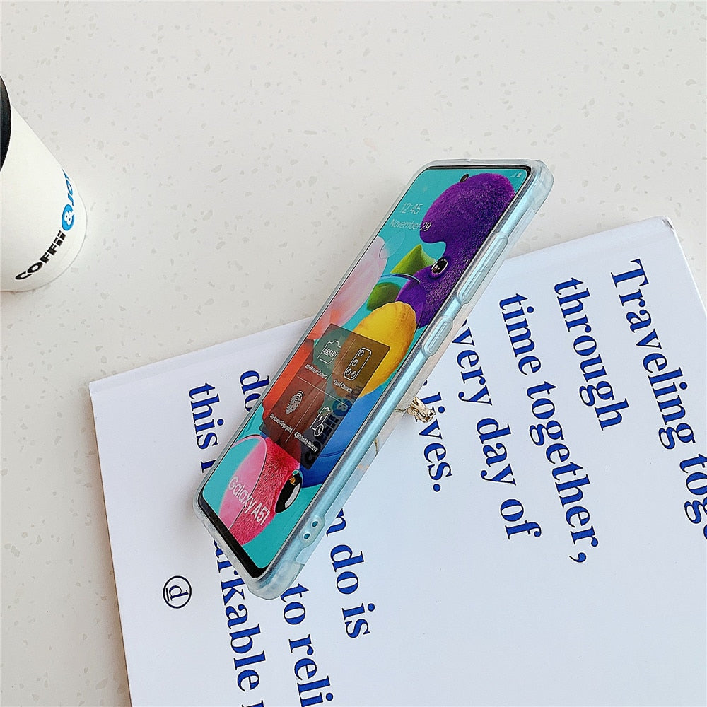 Anymob Samsung Gradient Pink And Blue Marble Ring Holder Case Silicone Shockproof Cover-Mobile Phone Cases-PEROZ Accessories