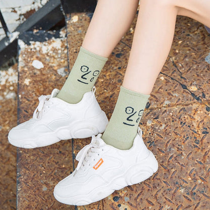 Anysox 5 Pairs One Size 5-9 Milk White Unisex Wacky Expressions Trend Surprise Socks With Candy Colors Funny, Kawaii, Happy Girls Socks For Women-Socks-PEROZ Accessories